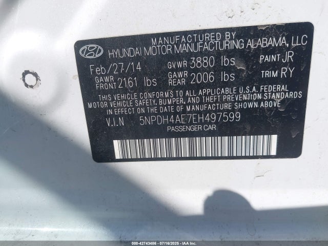 Hyundai dohc mpi nu 2014 5NPDH4AE7EH497599 Image 9