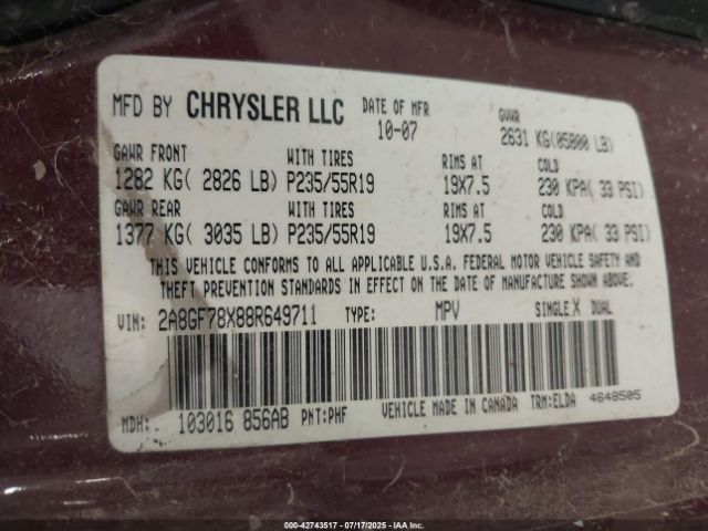 2008 CHRYSLER PACIFICA 2A8GF78X88R649711 Photo 8