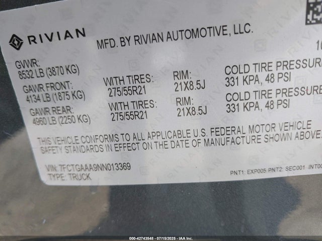 Rivian 2022 2022 7FCTGAAA9NN013369 Image 9