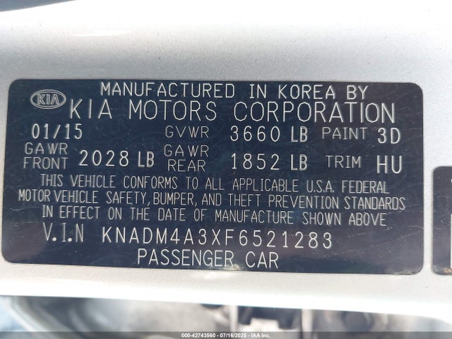 KIA dohc gamma 2015 KNADM4A3XF6521283 Image 9