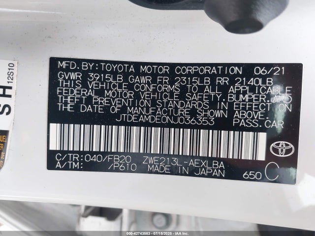 Toyota 2zr-fxe, 1nm 2022 JTDEAMDE0NJ036353 Image 9
