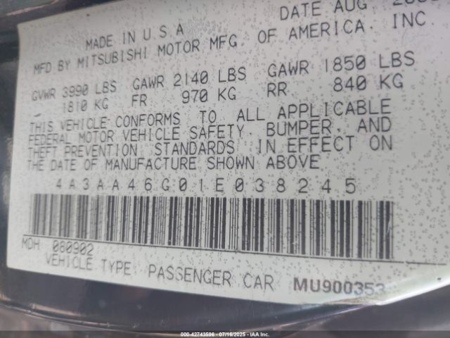 2001 MITSUBISHI GALANT 4A3AA46G01E038245 Photo 8