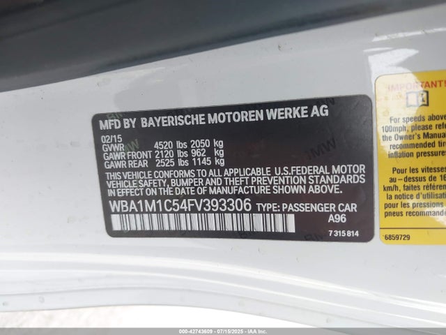 WBA1M1C54FV393306 BMW 2015