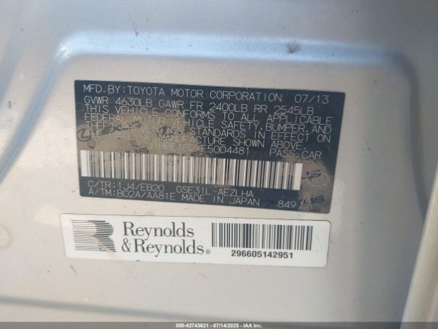 2014 LEXUS IS 350 JTHBE1D2XE5004481 Photo 8