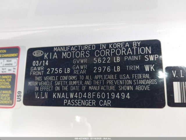 KNALW4D48F6019494 KIA 2015
