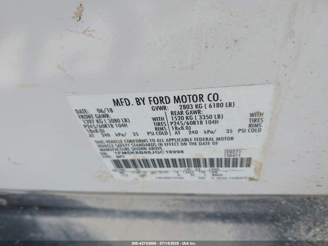1FM5K8B88JGC18998 Ford 3.5l ti-vct
