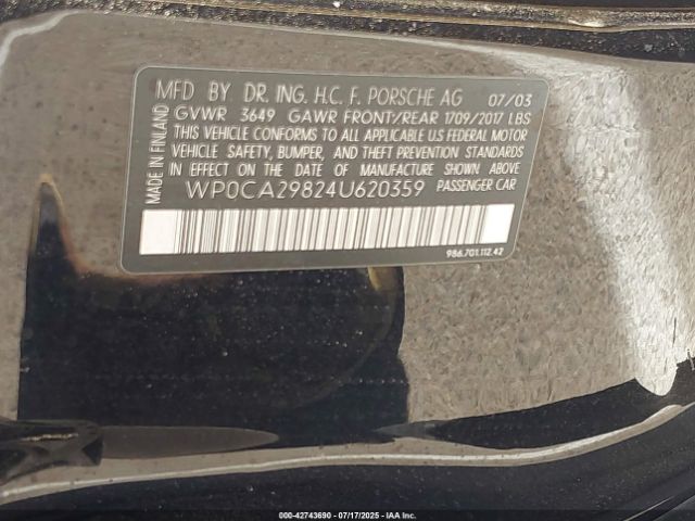 2004 PORSCHE BOXSTER WP0CA29824U620359 Photo 8