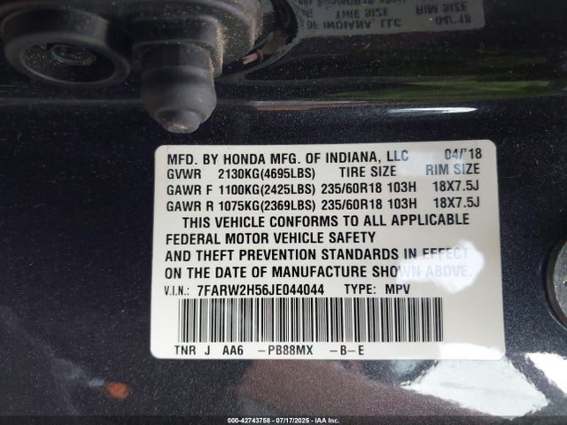 7FARW2H56JE044044 Honda l15be