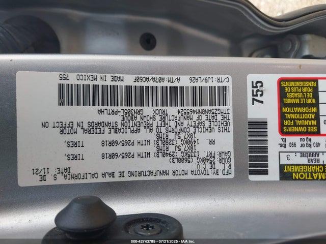 3TMGZ5AN0NM465524 Toyota 2gr-fks