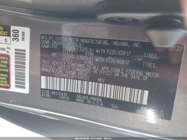 Toyota a25a-fxs, 5nm 2023 5TDYRKEC8PS146502 Image 9