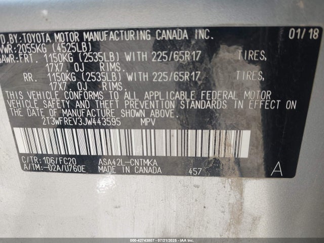 Toyota 2ar-fe 2018 2T3WFREV3JW443595 Image 9