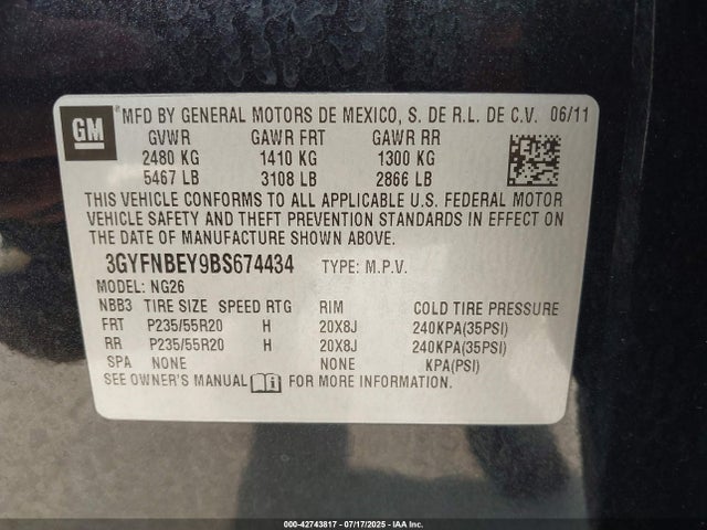2011 CADILLAC SRX 3GYFNBEY9BS674434 Photo 8