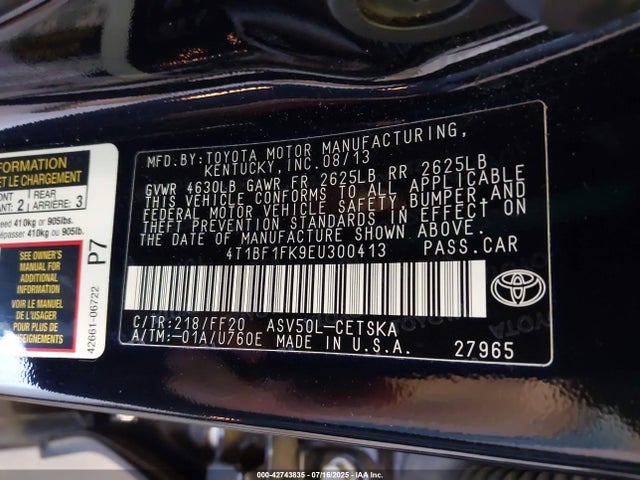 Toyota 2ar-fe 2014 4T1BF1FK9EU300413 Image 9