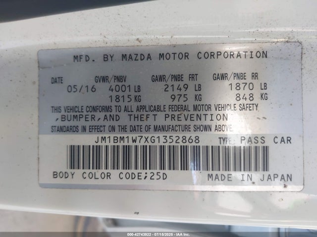 JM1BM1W7XG1352868 Mazda pe