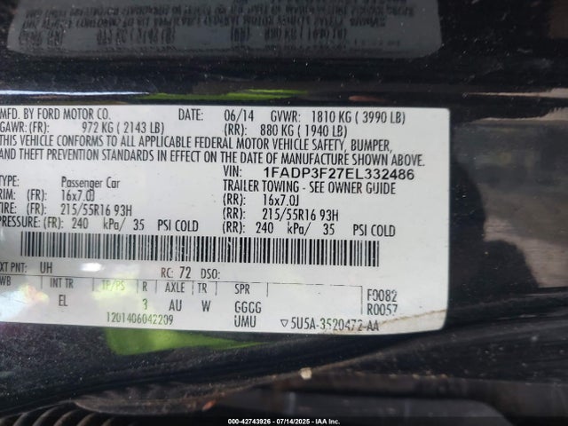 Ford 2014 2014 1FADP3F27EL332486 Image 9