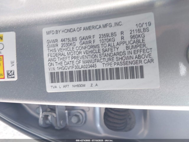 1HGCV1F30LA023445 Honda l15be