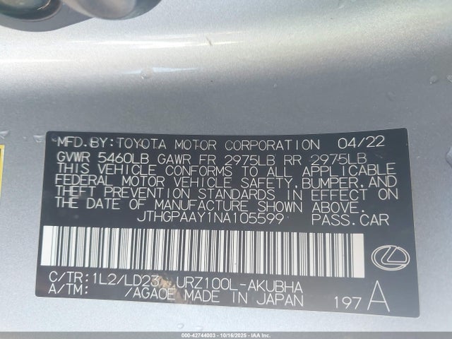 JTHGPAAY1NA105599 Lexus 2ur-gse