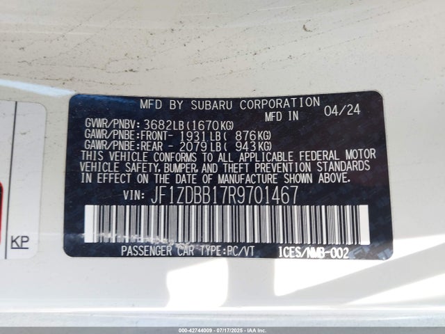 Subaru na 2024 JF1ZDBB17R9701467 Image 9