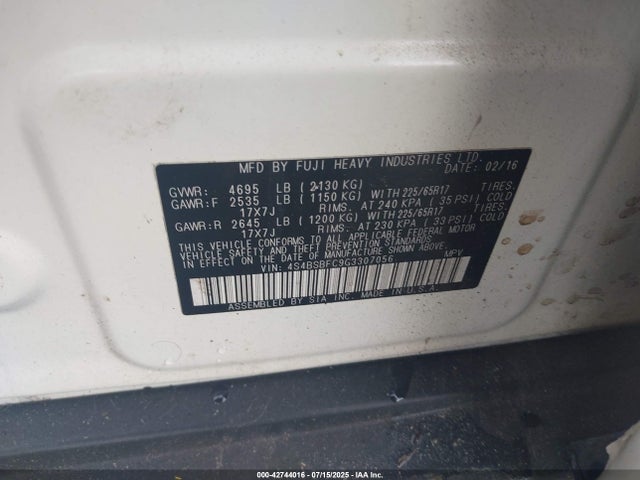 Subaru 2.5l u6 2016 4S4BSBFC9G3307056 Image 9