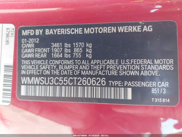 2012 MINI COOPER WMWSU3C55CT260626 Photo 8