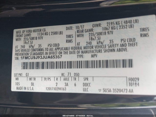 Ford 2018 2018 1FMCU9J93JUA65367 Image 9