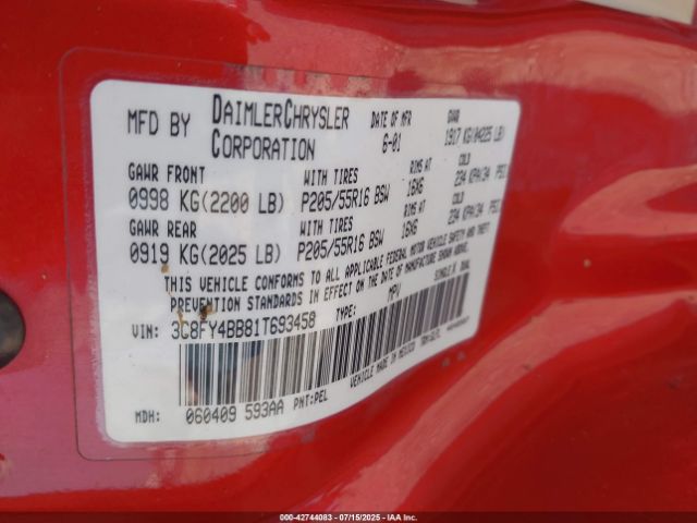 2001 CHRYSLER PT CRUISER 3C8FY4BB81T693458 Photo 8