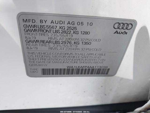 2010 AUDI Q5 WA1LKAFP4AA113036 Photo 8