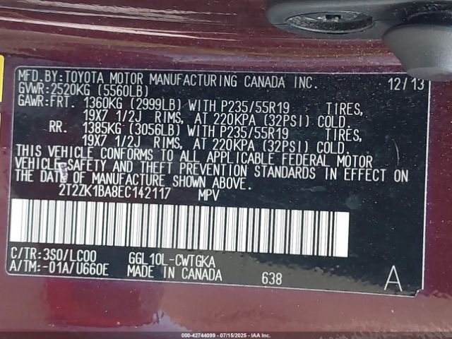 2014 LEXUS RX 350 2T2ZK1BA8EC142117 Photo 8
