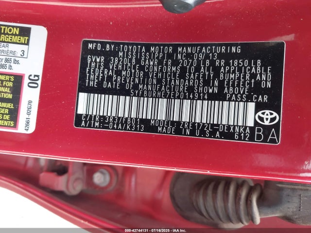 Toyota 2zr-fe 2014 5YFBURHE7EP014914 Image 9