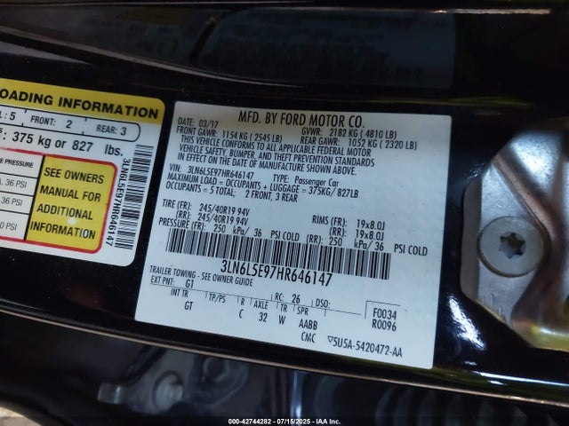 3LN6L5E97HR646147 Lincoln 2.0l gtdi high w/premium fuel
