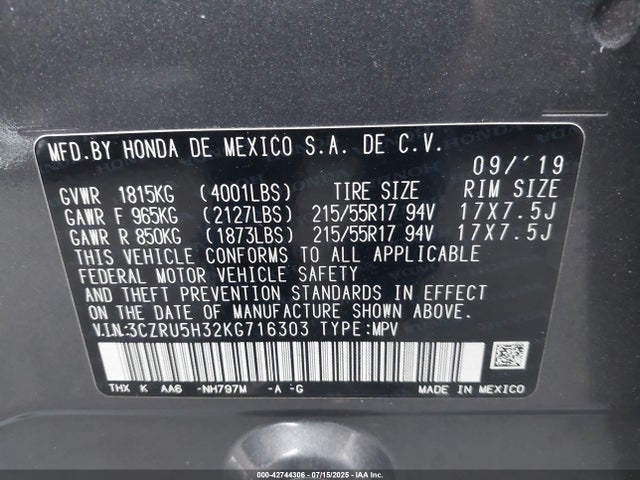 3CZRU5H32KG716303 Honda r18z9