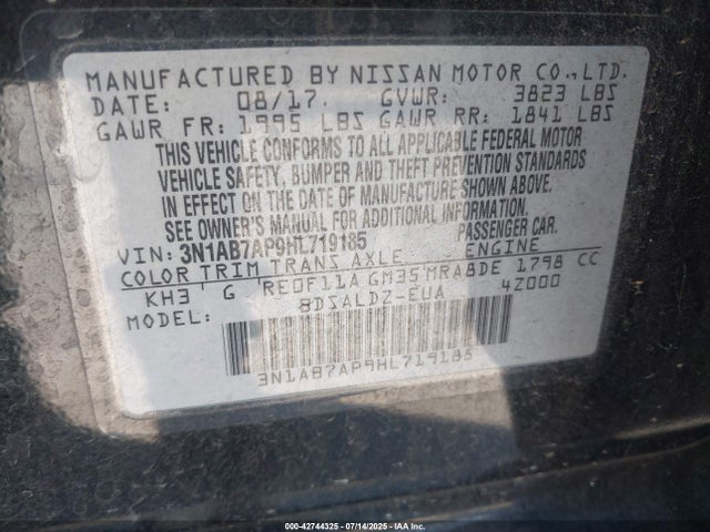 3N1AB7AP9HL719185 Nissan Sentra