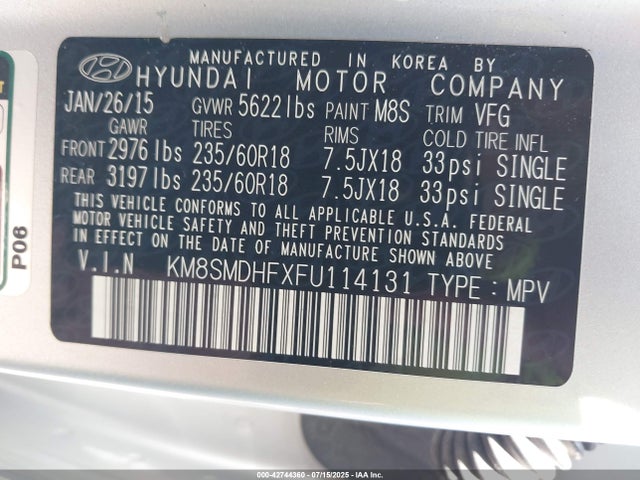 KM8SMDHFXFU114131 Hyundai dohc gdi lambda ii