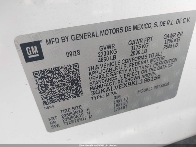 3GKALVEX9KL186159 GMC ltg - spark ignited direct injection, alum dohc, vvt, dcvcp turbo, e0-e100, alum