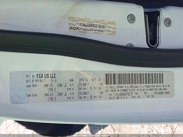 Jeep Compass 2016 1C4NJDBB9GD702197 Image 9