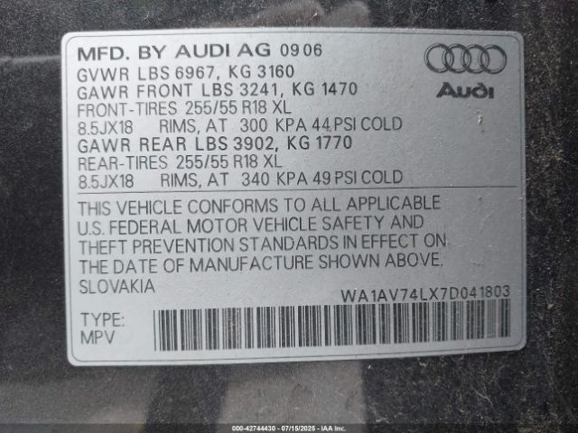 2007 AUDI Q7 WA1AV74LX7D041803 Photo 8