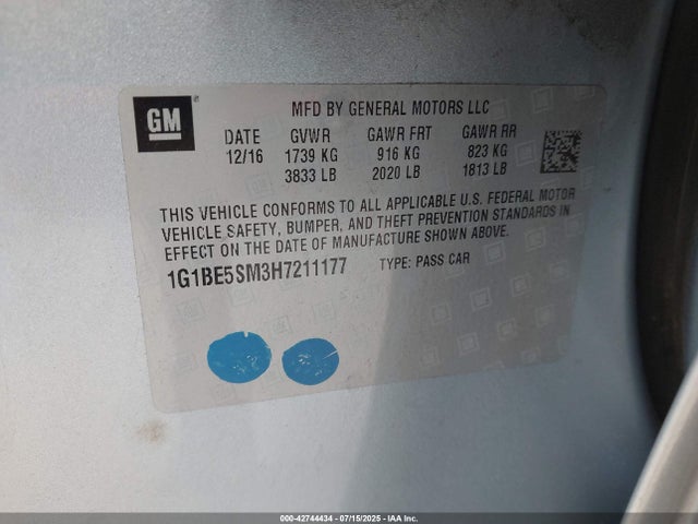 1G1BE5SM3H7211177 Chevrolet le2 -di: direct injection, vvt: variable valve timing, gen, alum