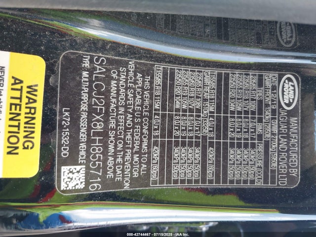 Land Rover aj20p 2020 SALCJ2FX8LH855716 Image 9