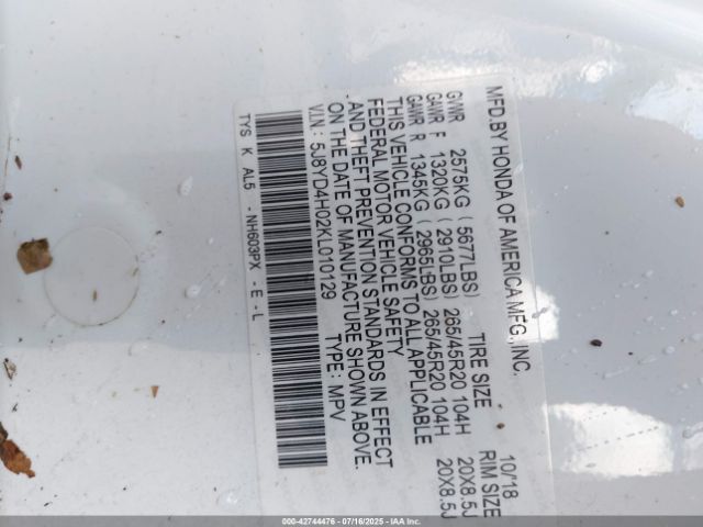 2019 ACURA MDX 5J8YD4H02KL010129 Photo 8