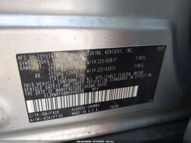 2021 TOYOTA RAV4 HYBRID 4T3RWRFV8MU046559 Photo 8