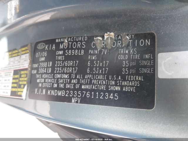 2007 KIA SEDONA KNDMB233576112345 Photo 8