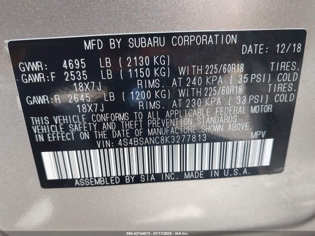 Subaru na u5 2019 4S4BSANC8K3277813 Image 9