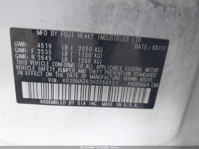 Subaru u5 2017 4S3BNAB63H3058521 Image 9