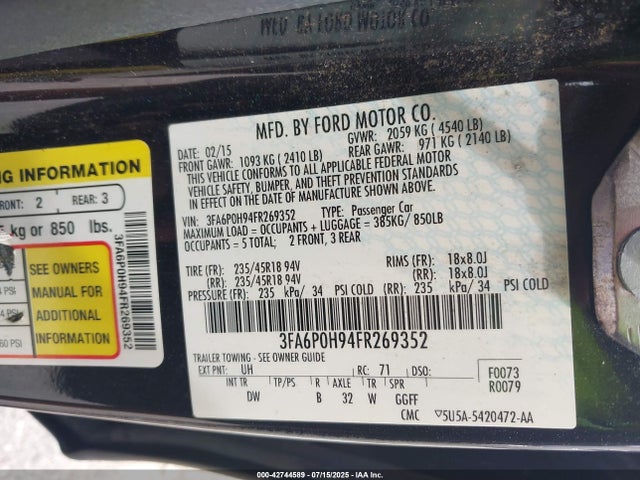 Ford 2015 2015 3FA6P0H94FR269352 Image 9