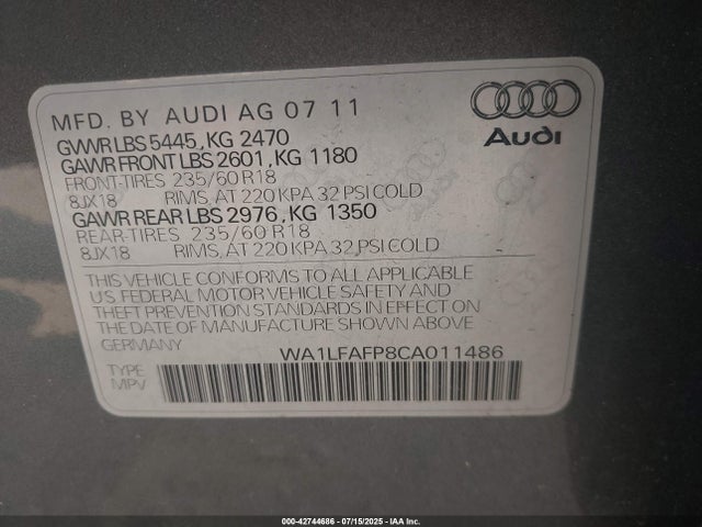 2012 AUDI Q5 WA1LFAFP8CA011486 Photo 8