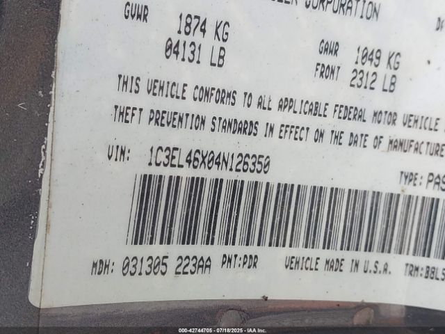 2004 CHRYSLER SEBRING 1C3EL46X04N126350 Photo 8