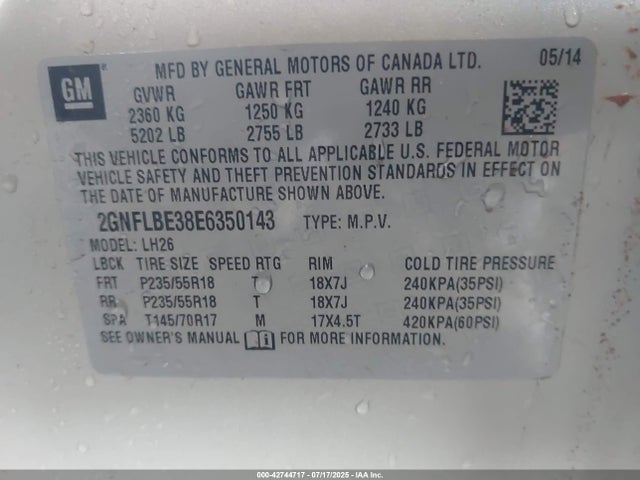 Chevrolet lfx - vvt, e85 max, aluminum 2014 2GNFLBE38E6350143 Image 9