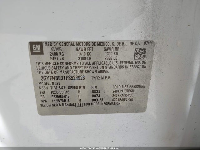 2015 CADILLAC SRX 3GYFNBE31FS526028 Photo 8
