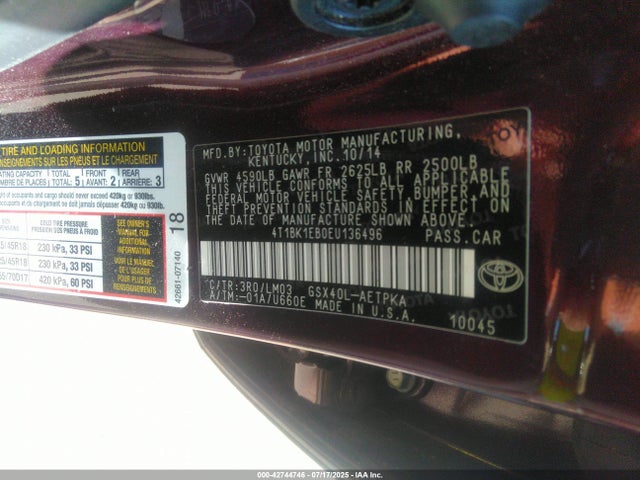 Toyota 2gr-fe 2014 4T1BK1EB0EU136496 Image 9