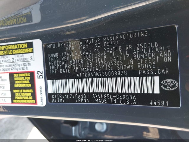 Toyota a25a-fxs 2025 4T1DBADK2SU008878 Image 9